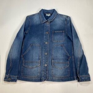 LL Bean Signature Denim Chore Jacket Medium Wash Button Front Pockets Size S